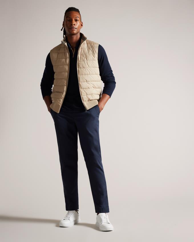 Gilet Ted Baker Funnel Neck Gilet With Knitted Back Beige Homme | NKB-47299802